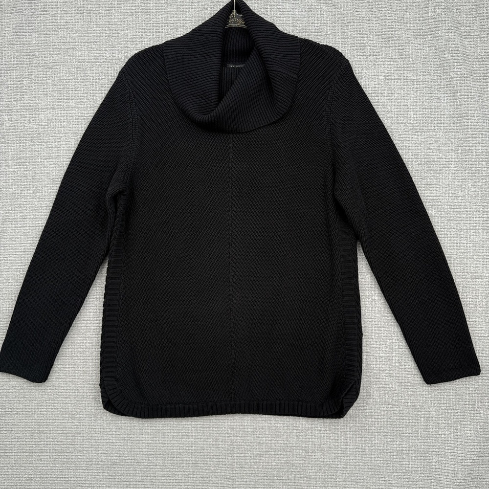 Talbots Sweater Womens Large Petite Black Cowl Neck Ribbed Long Sleeve Pullover - Picture 1 of 8